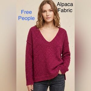 Free People Oversized V-Neck Alpaca Blend Sweater - Burgundy  L/XL